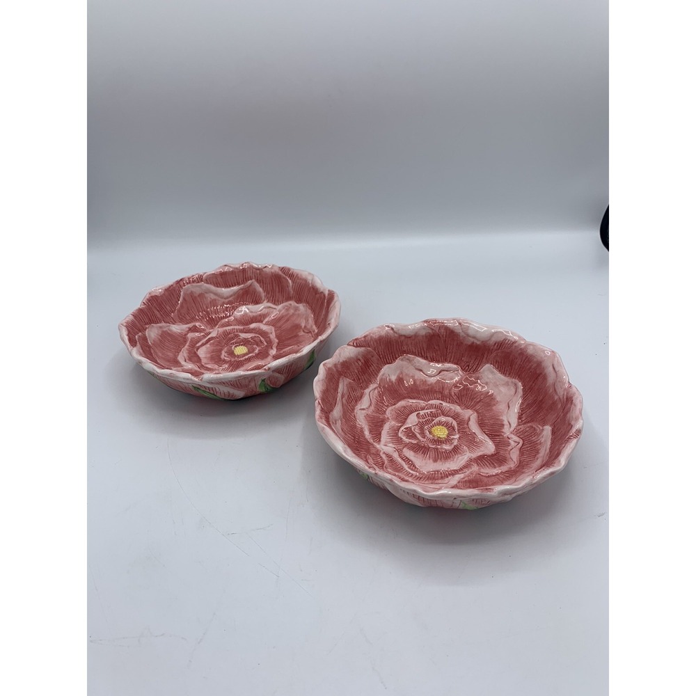 Bella Casa by Ganz Pink Flower Bowl Candy Dish Soup Salad Set Of 2‎ Textured